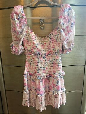 HEMANT & NANDITA Pink Floral Smocked Mini Dress